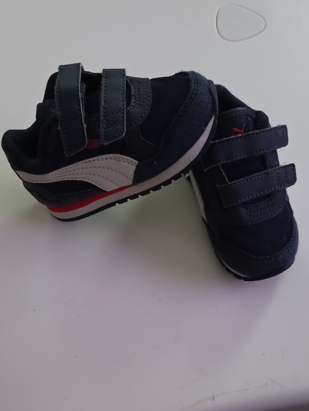 Toddler Kids Black Velcro Sneakers with White Stripe and Red Accents
